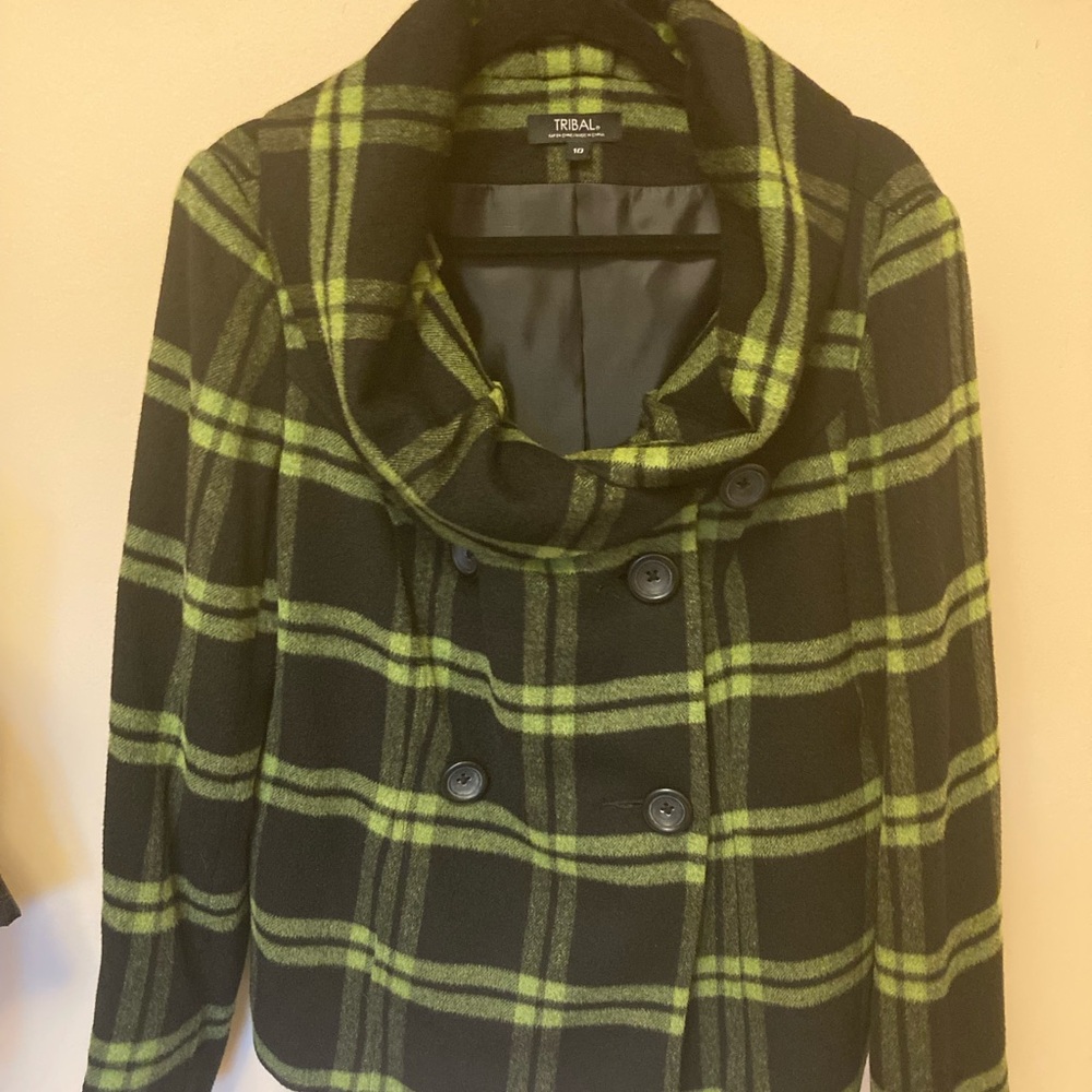 Tribal Green and Black Plaid Coat